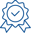 Award ribbon badge icon with checkmark — symbolizing ISO 17025 accreditation support and quality certification