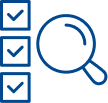 Checklist with magnifying glass icon — representing expert witness digital forensics evidence review process