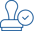Icon of a stamp with a checkmark symbolising compliance with data regulations